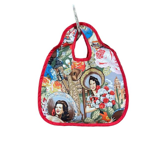 Handmade Cotton Floral Pin Up Print Fabric Handbag - Picture 1 of 6